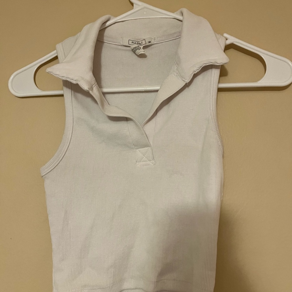 Full tilt white cropped collared tank